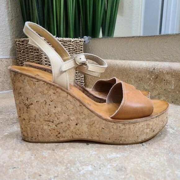 K. Jacques St. Tropez Womens Brown Leather Cork Wedge Sandals 39 Size 7.5 8 - Picture 5 of 11